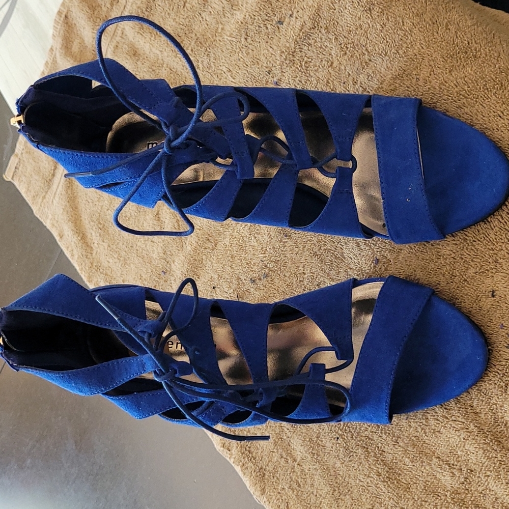 Faux suede blue lace up heels
